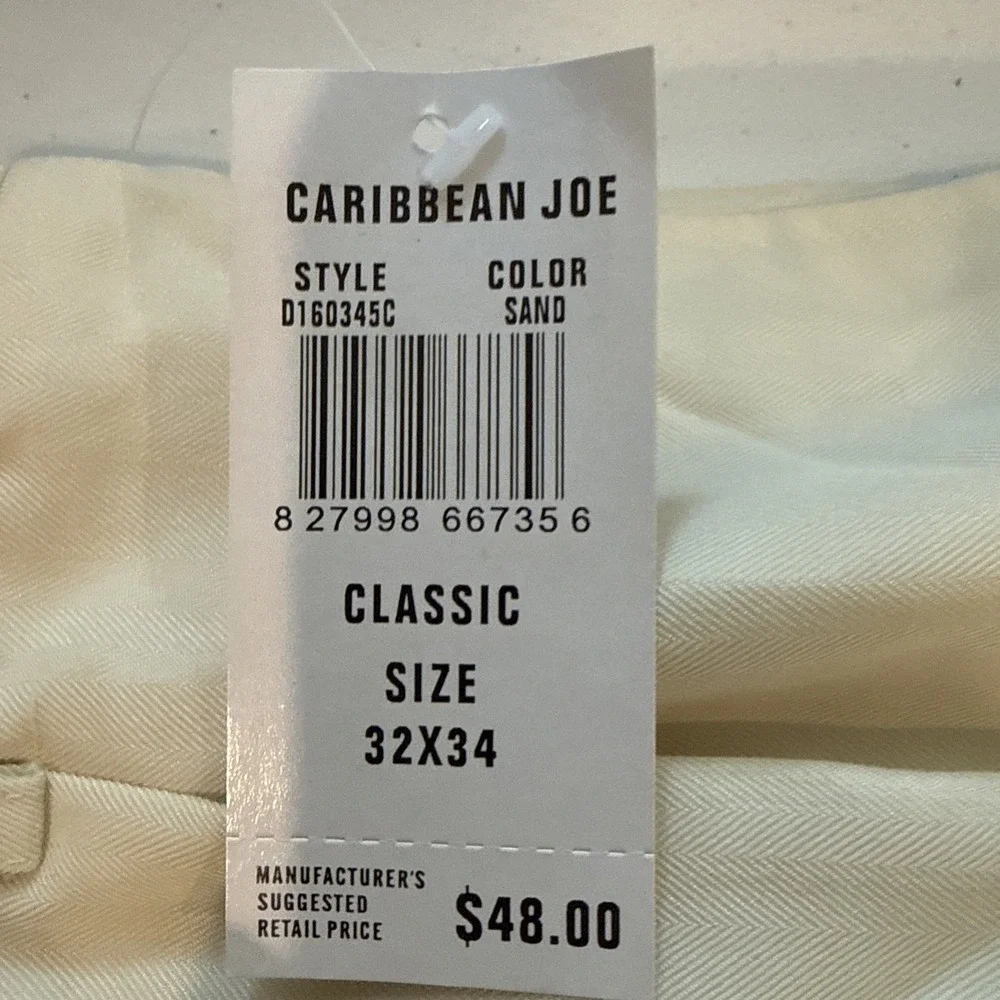Caribbean Joe Pants Mens 32x34 Ivory Easy Care Pleated Dress Travel Classic New - Picture 6 of 10